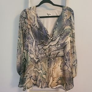 Show me your Mumu XS multicolor snakeskin print V-neck cinched sleeve tunic top